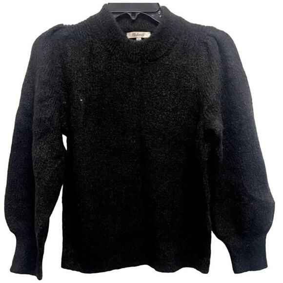 Madewell Eaton Pullover Crew Puff Sleeve Sweater Sz XS/Extra Small in Black NWT - Picture 1 of 6